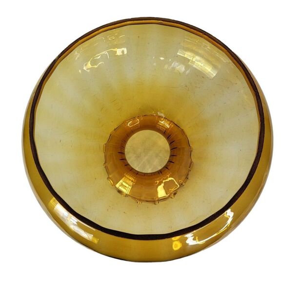 Vintage MCM Amber Ribbed Glass Empoli Ruffled Edge Hurricane Parlor Lampshade - Picture 7 of 11